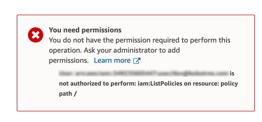 AWS user is not authorized to perform: iam:ListPolcies - Studyraft