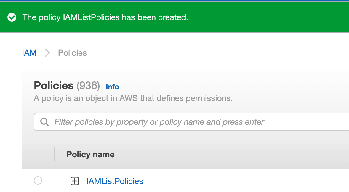 AWS user is not authorized to perform: iam:ListPolcies - Studyraft