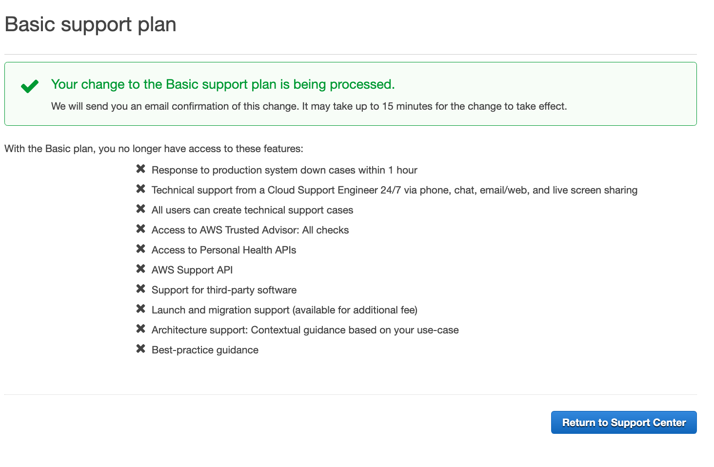 Change support plan from Business to Basic in AWS - Studyraft