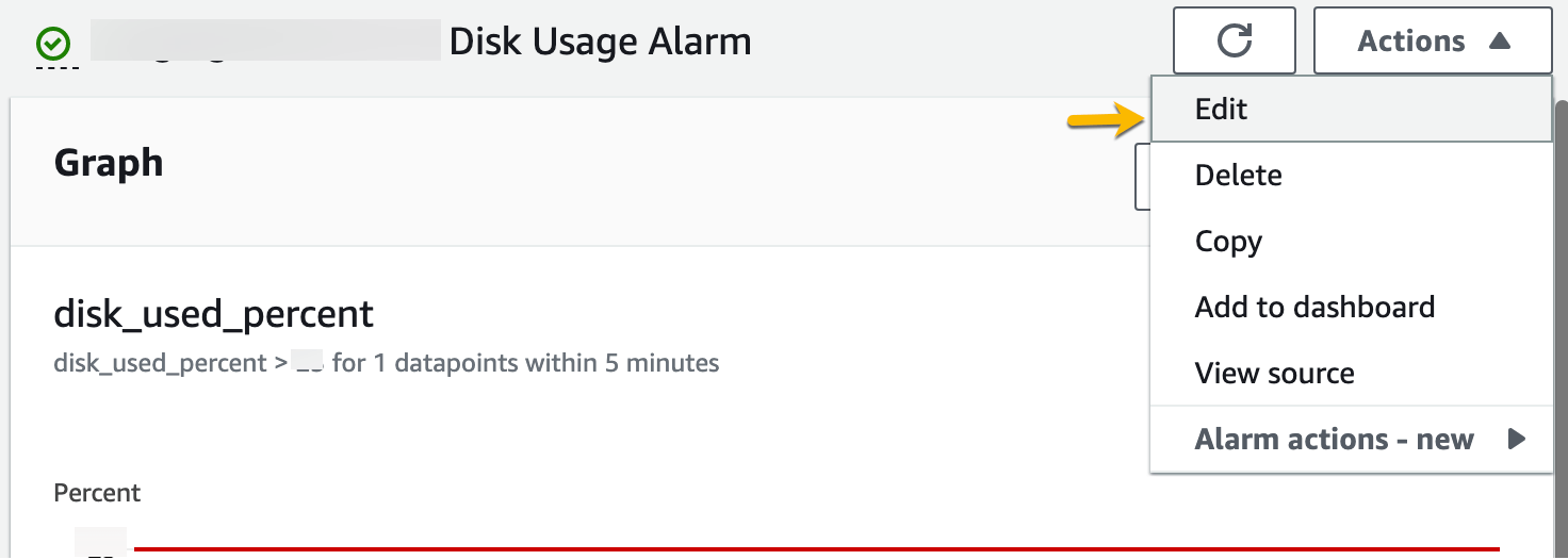 Cloudwatch modify disk usage alert value studyraft